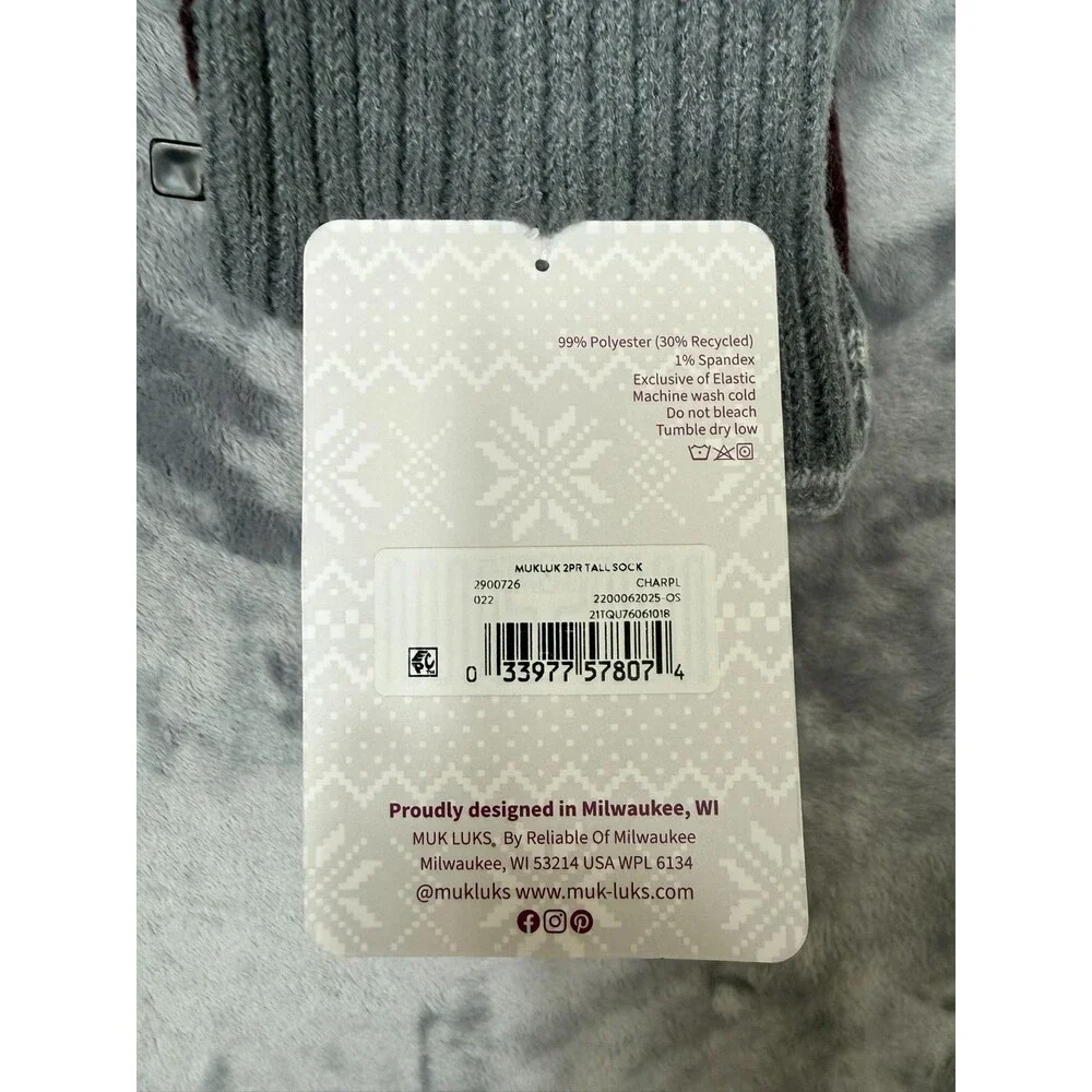 Muk Luks Women’s 2 Pair Pack Tall Boot Socks Mid-Calf Height size 6-11 Charcoal